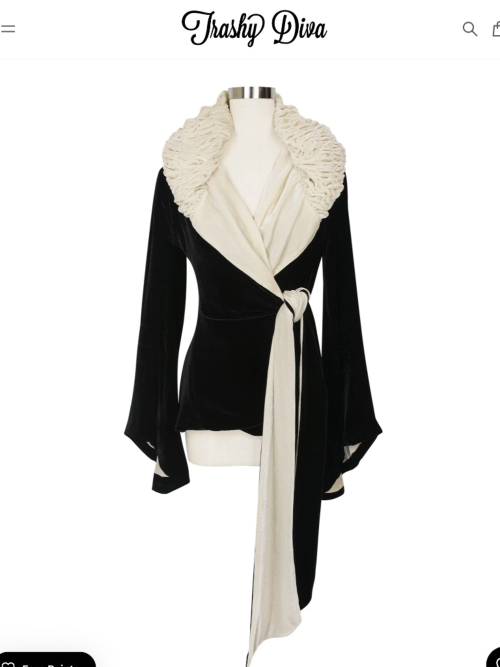 Trashy Diva by Candice Gwinn Garbo Black & Cream Velvet Coat – XL – BNWT